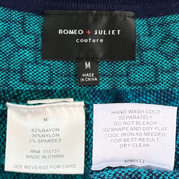 Romeo + Juliet Couture Sweater Dress M Teal Navy Geometric Print - Picture 8 of 12